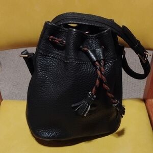 Black Leather Bucket Bag